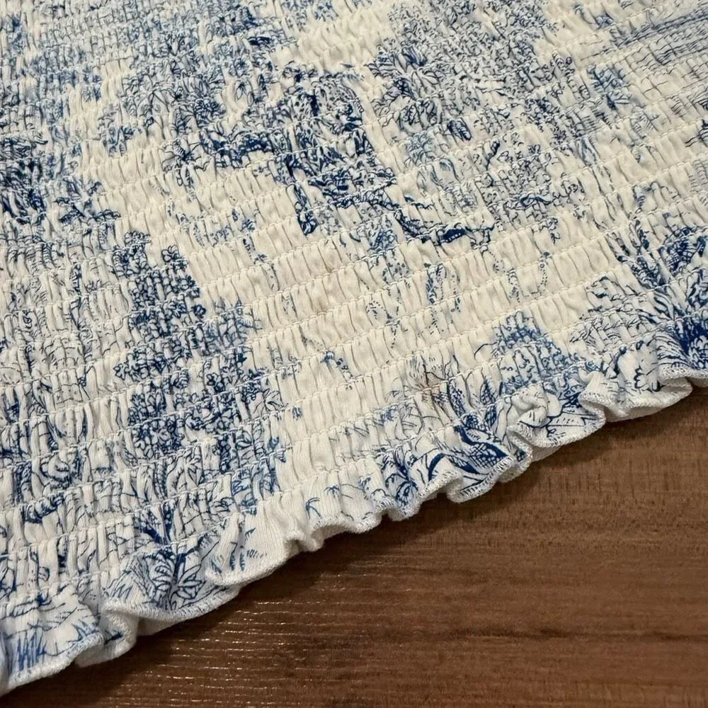 H&M White Smocked Blue Graphic Lettuce Tube Top Small - Picture 2 of 8
